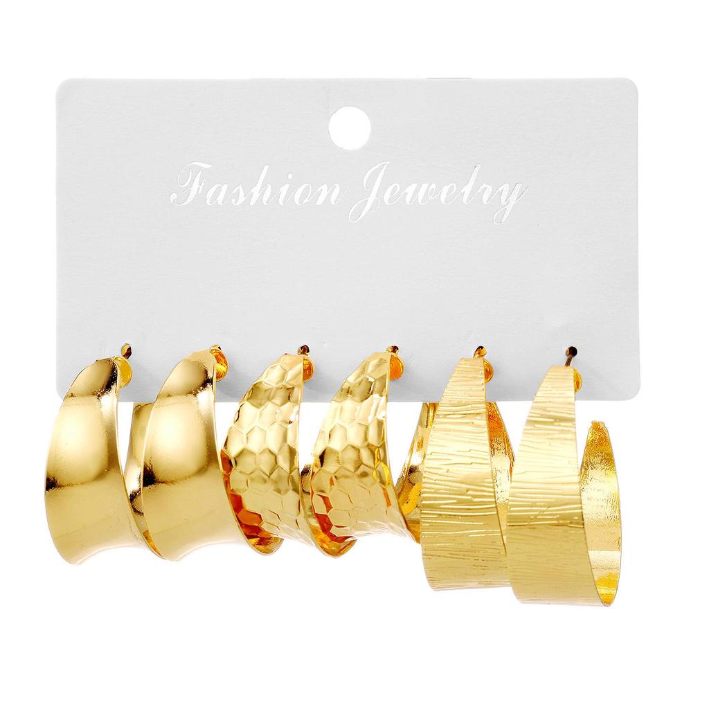 European & American Bold Gold Alloy Earrings - 3-Piece Creative Hoop Set
