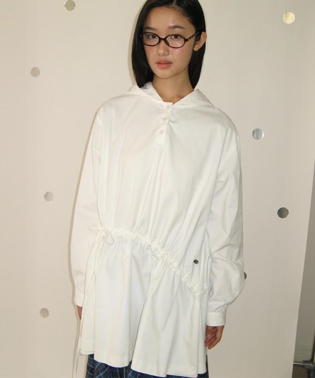 RONRON Ruched Hooded String Dress White