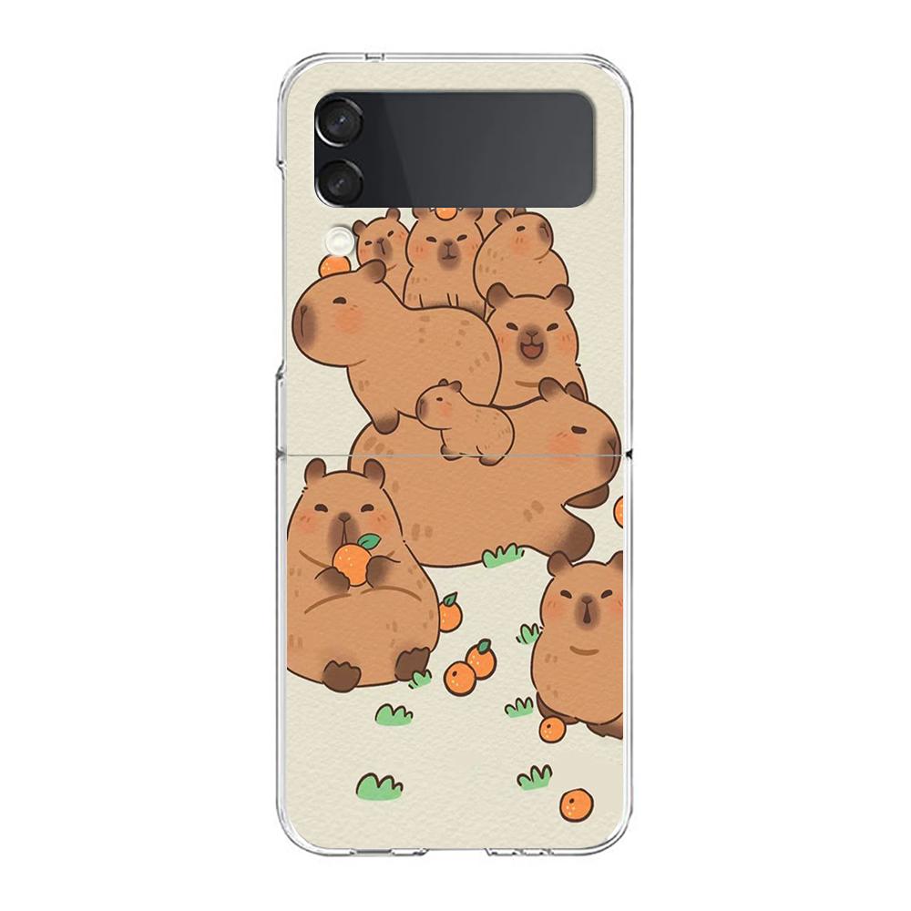 Cartoon Capybara Hard PC Phone Case For Samsung Galaxy Z Flip 5 4 3 Transparent Cover For Galaxy Z Flip 6 Foldable Shockproof