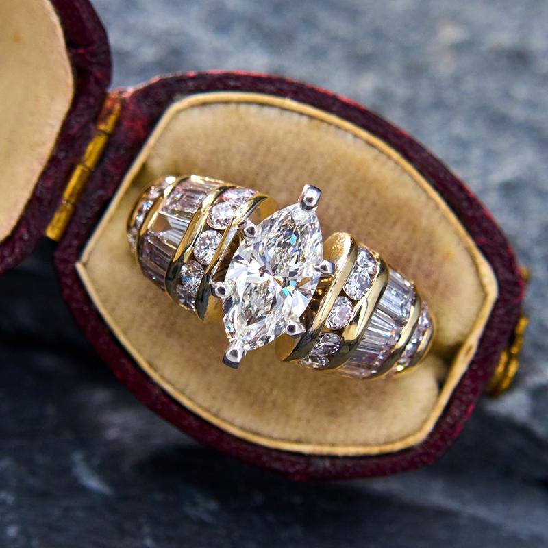 Huitan Gorgeous Two Tone Women Ring for Party Wedding Accessories Inlaid Bright Marquise CZ Fashion Charming Jewelry for Lady