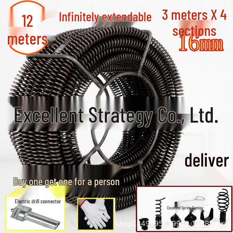 Professional 16mm Spring Sewer Cleaning Tool - Pipe Dredger 3m Spring (Infinitely Extendable)