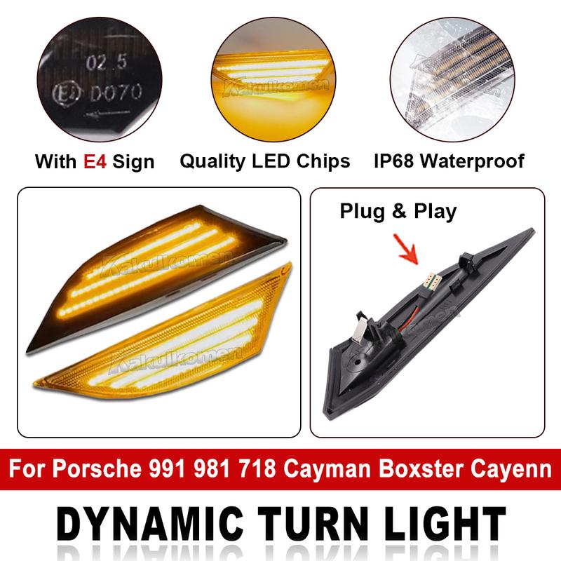 2Pcs Dynamic LED Turn Signal Side Marker Light Repeater Lamp For Porsche Boxster Cayman 982 981 718 Spyder 991 911 Carrera
