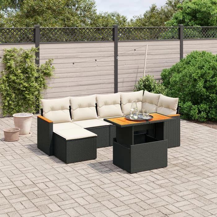 VidaXL Garden Lounge Set with Cushions 7 Pcs, Patio Sofas, Patio Furniture Set, Outdoor Furniture, Black 3273177