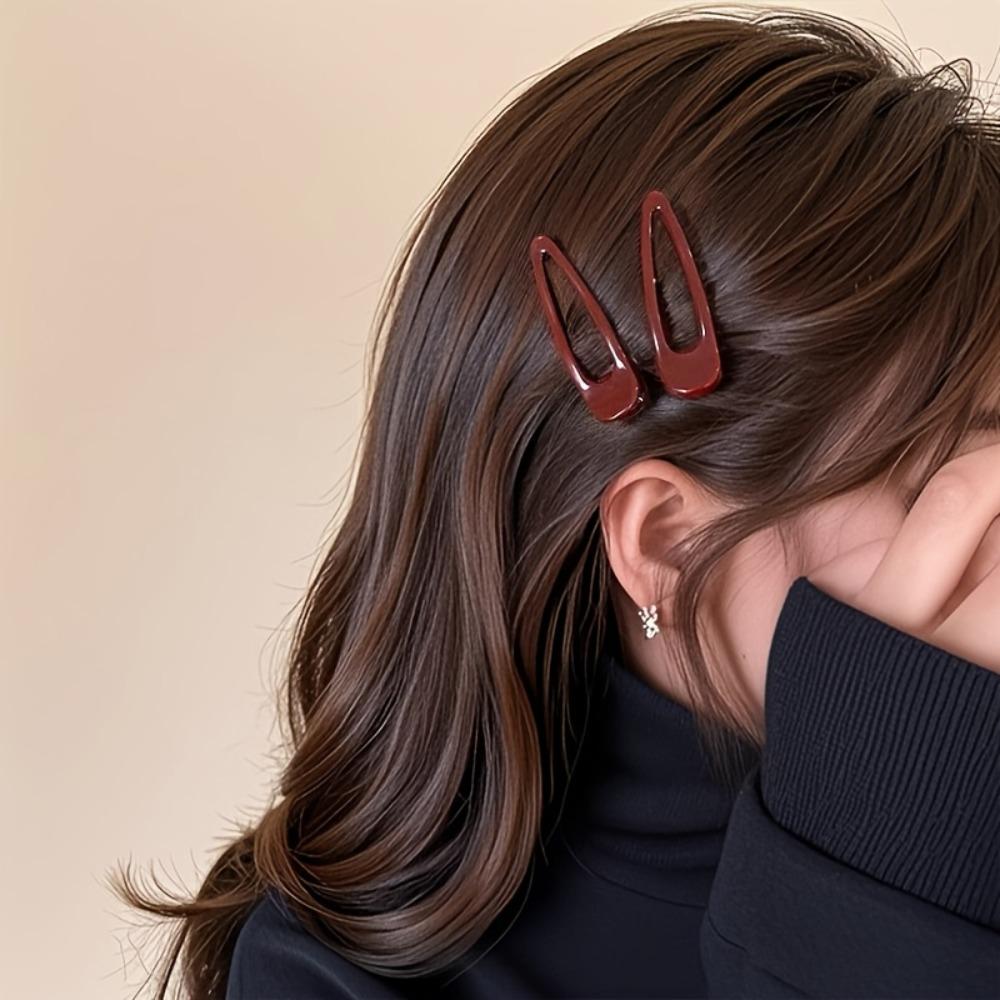 2Pcs Premium Sense Ankola Red Metal Hairpin Simple and Sweet Girl Side Broken Hair Bangs Duckbill Clip Hair Accessories