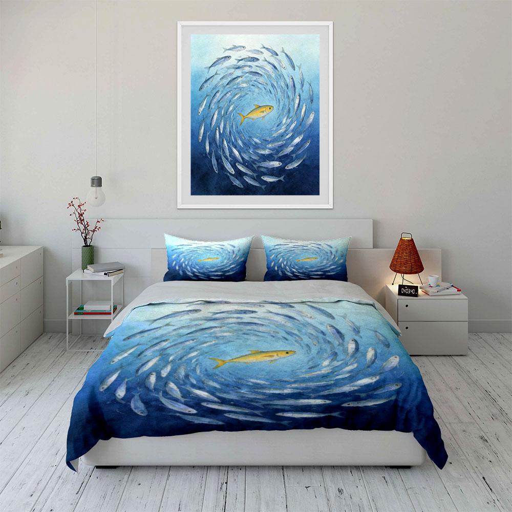 Fish-Inspired Art Decor Set Soft Comfortable Duvet Cover Bedding Set Included 1*Duvet Cover & 2*Pillowcases, Gift