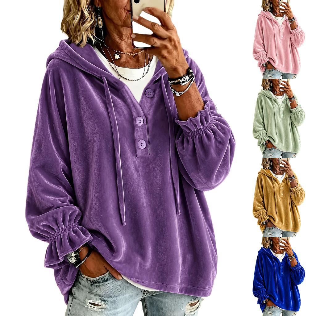 Women's Velvet Hooded Sweatshirt with , Casual Long Sleeve Pullover in