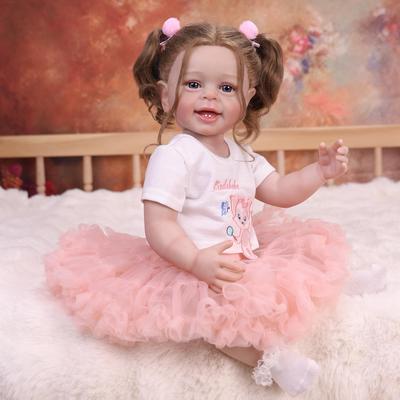 Lifelike 55cm Reborn Girl Doll Full Silicone Vinyl Smiling Newborn Babies Dolls Kids Christmas Halloween Decoration Gifts