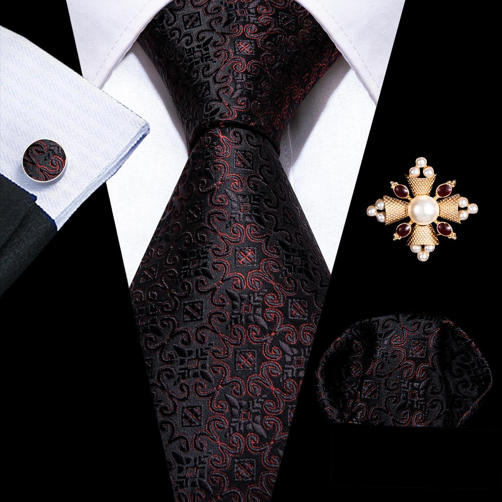 Barry.Wang Pearl sagė su kaklaraiščiu vyrams Paisley gėlių šilko kaklaraištis Hanky rankogalių sąsagų rinkinys