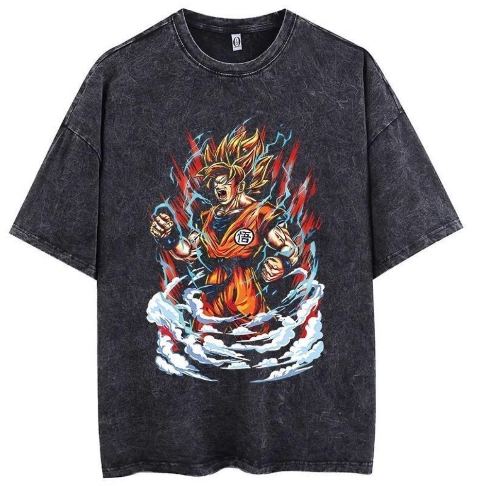 

Trending Super Saiyan Vintage Washed Cotton Oversized T Shirt Anime Print Tee for Men Women S