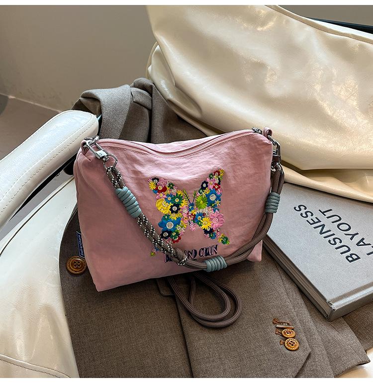 Embroidery Zipper Shoulder Bag Women's Niche Design Small Fresh Fashion Large Capacity Portable Storage Bag Toilet Bag