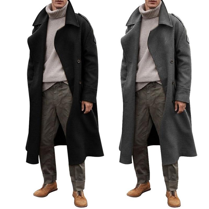 Breasted Warm Men's Winter Pop Long Jacket Coat Vintage Overcoat Single Trench Breasted Warm Men's Winter Pop Long Jacket Coat Vintage Overcoat Single Trench