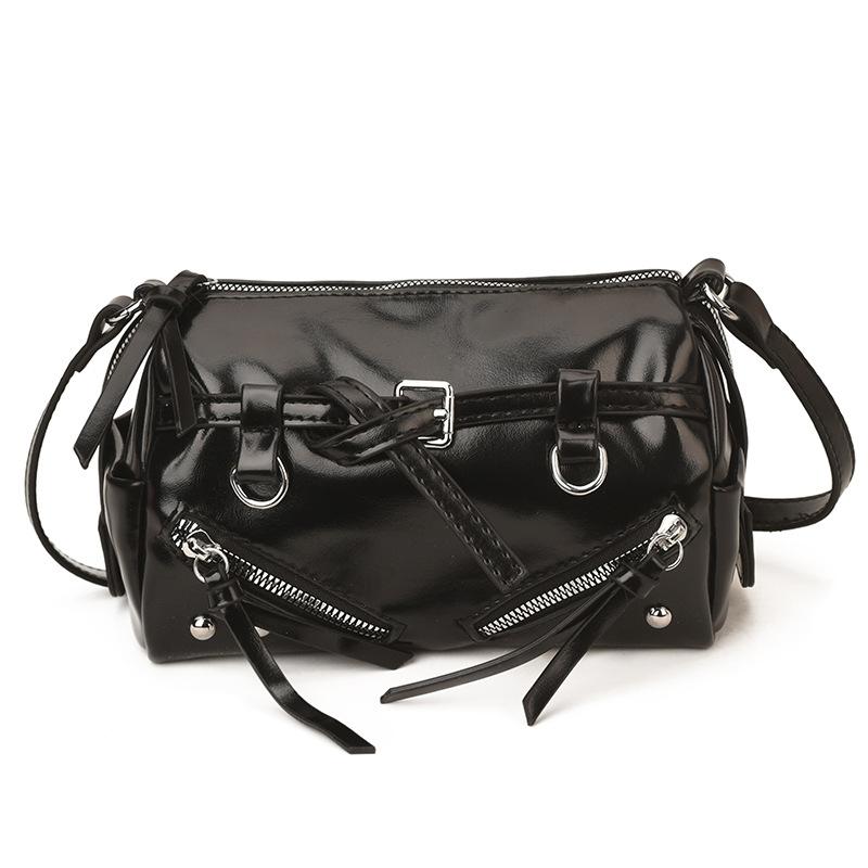 Glossy Pu Crossbody Bag Fro Women Fashion Zipper Detail Women Handbag чёрный