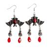 Exaggerated Retro Vampire Bat Red Teardrop-shaped Pendant Dangle Earrings for Women Gothic Alternative Halloween Party Jewelry