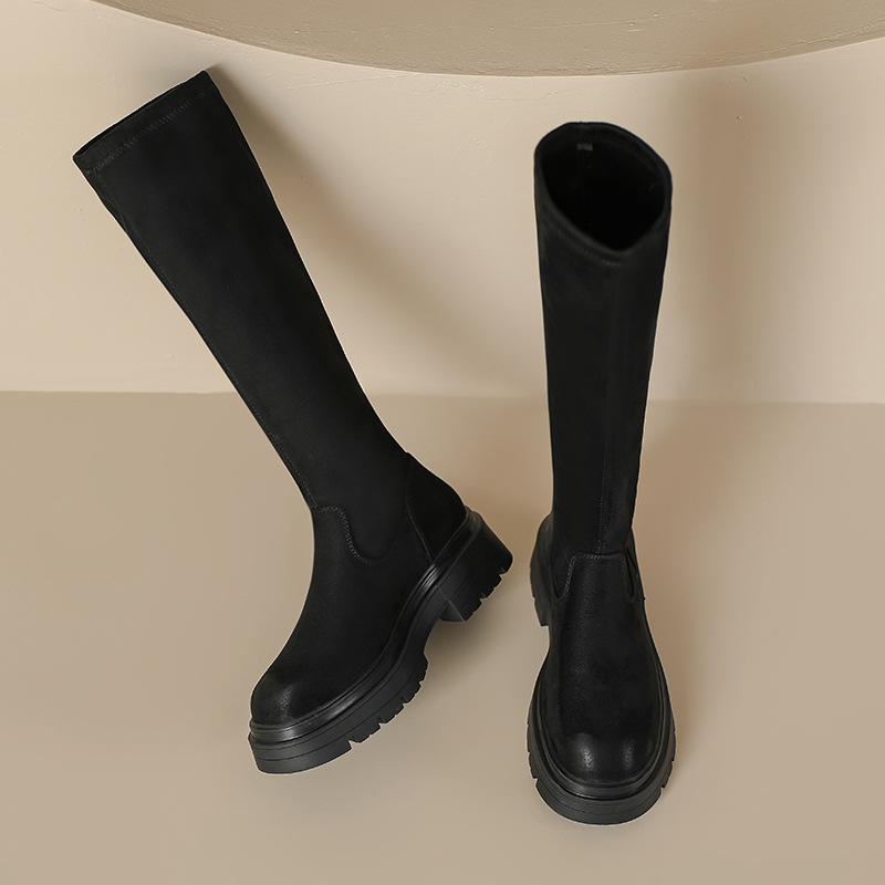 

Западные джинсовые ретро ботфорты выше колена, маленькие осенне-зимние ботинки на толстой подошве, эластичные тонкие ботинки для женщин 39