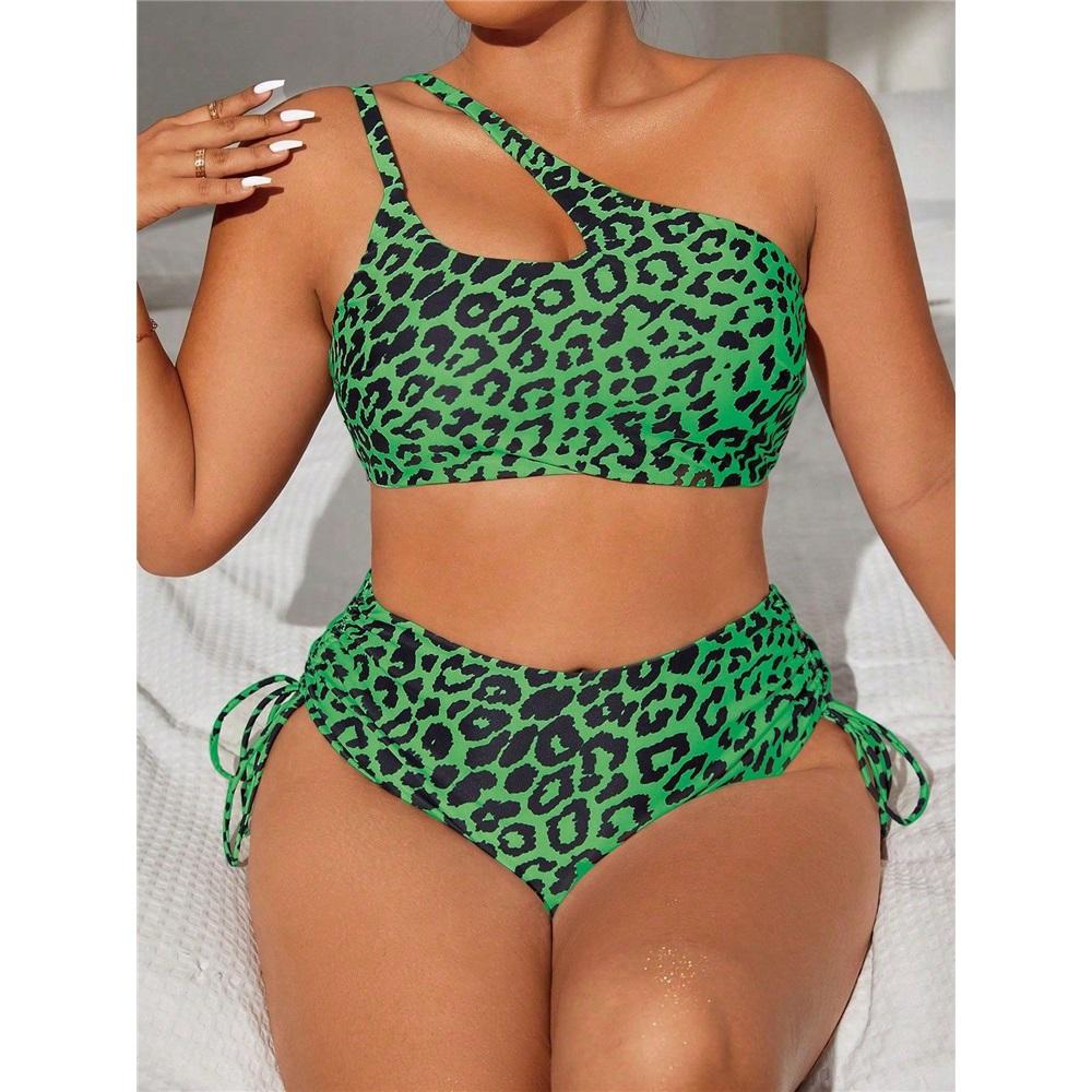 Sexy Leopard Print Large Size Swimsuit Women's Split High Waist Bikini Suit