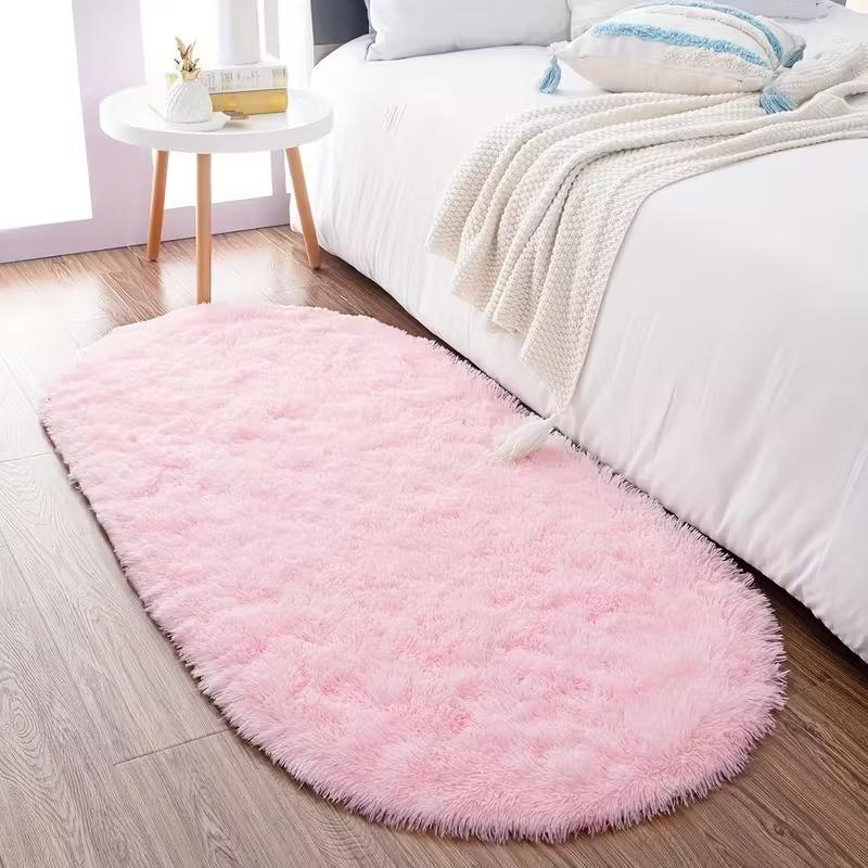 Tie-Dye Oval Long Plush Carpet Living Room Sofa Coffee Table Mat Soft Children's Bedroom Bedside Rug Home Decor