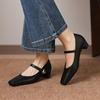 Krazing Pot Microfiber Square Toe Thick Med Heels Spring Summer Shoes Big Size 43 concise style Women Office Lady Pumps