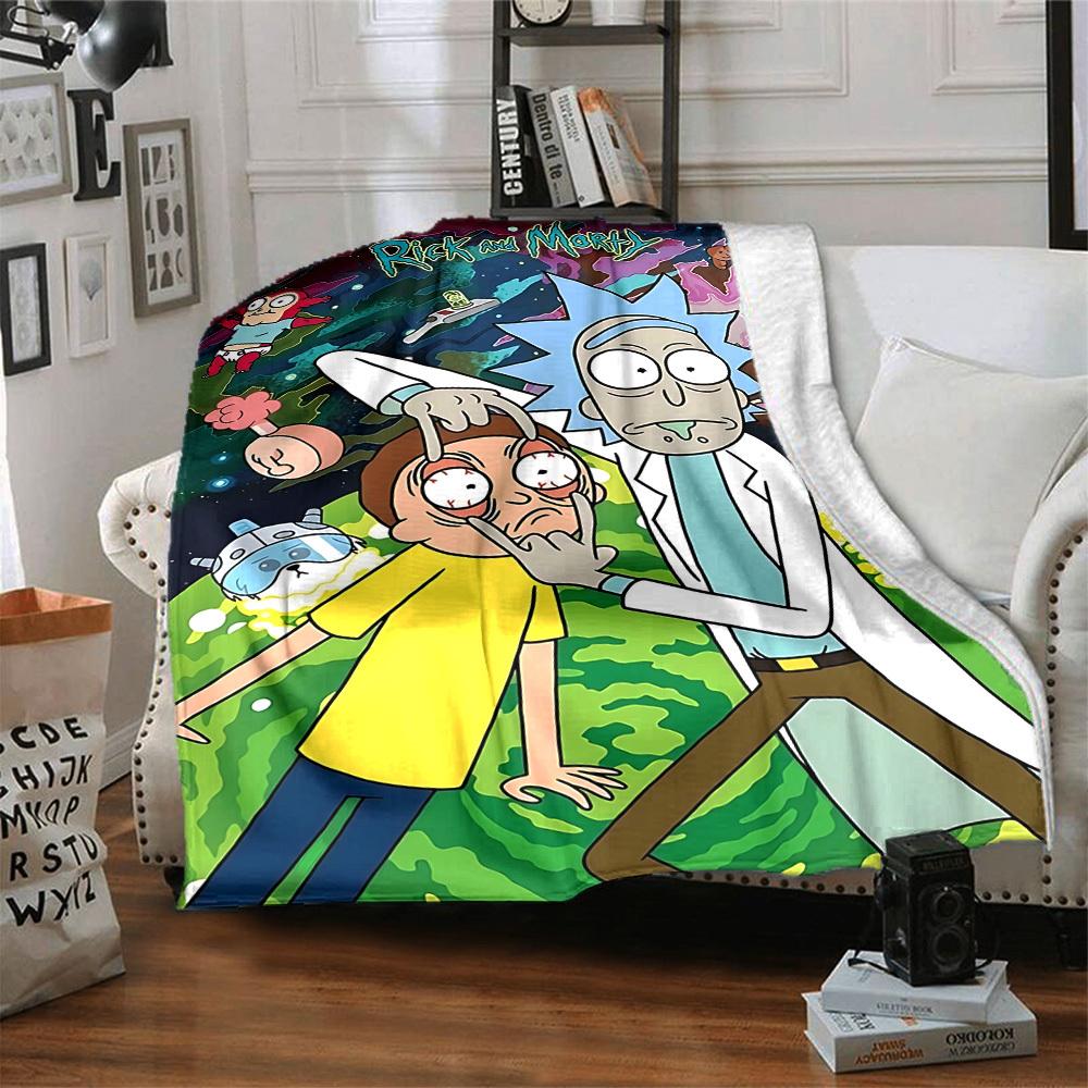 1pc Rick and Morty Blanket Lightweight Flannel Throw For Sofa, Bed, Travel, Livingroom, Office, Couch, Chair, And Bed
