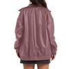 Women's Fashion Leather Jacket, Long-Sleeved, Lapel, Zipper, Side Pockets, Casual Windbreaker Coat