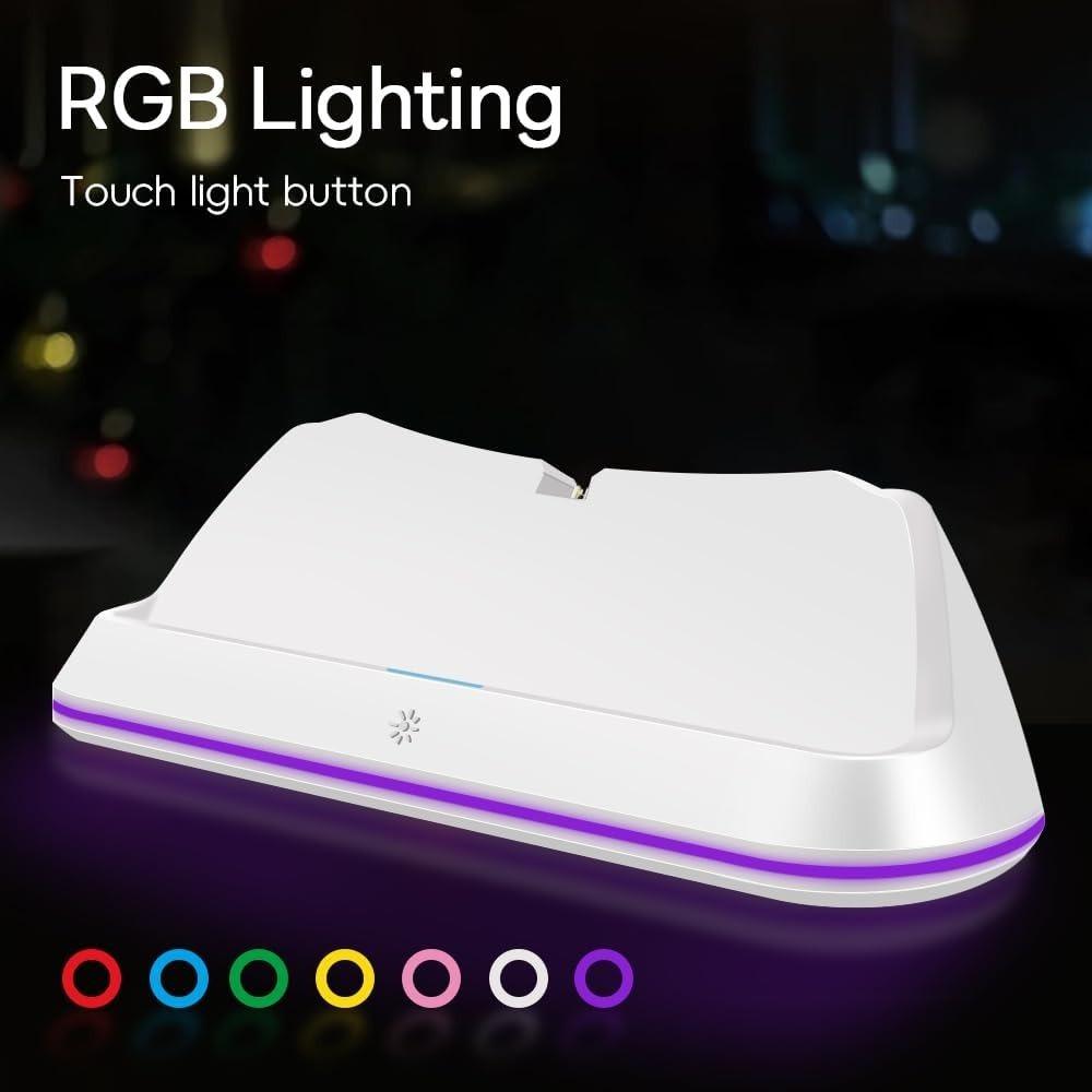 RGB Portable Charging Dock Charging Stand Station for PS5 Portal Consoles Accessories with 7 Lighting Modes and Type C Cable Quick Charging with Light