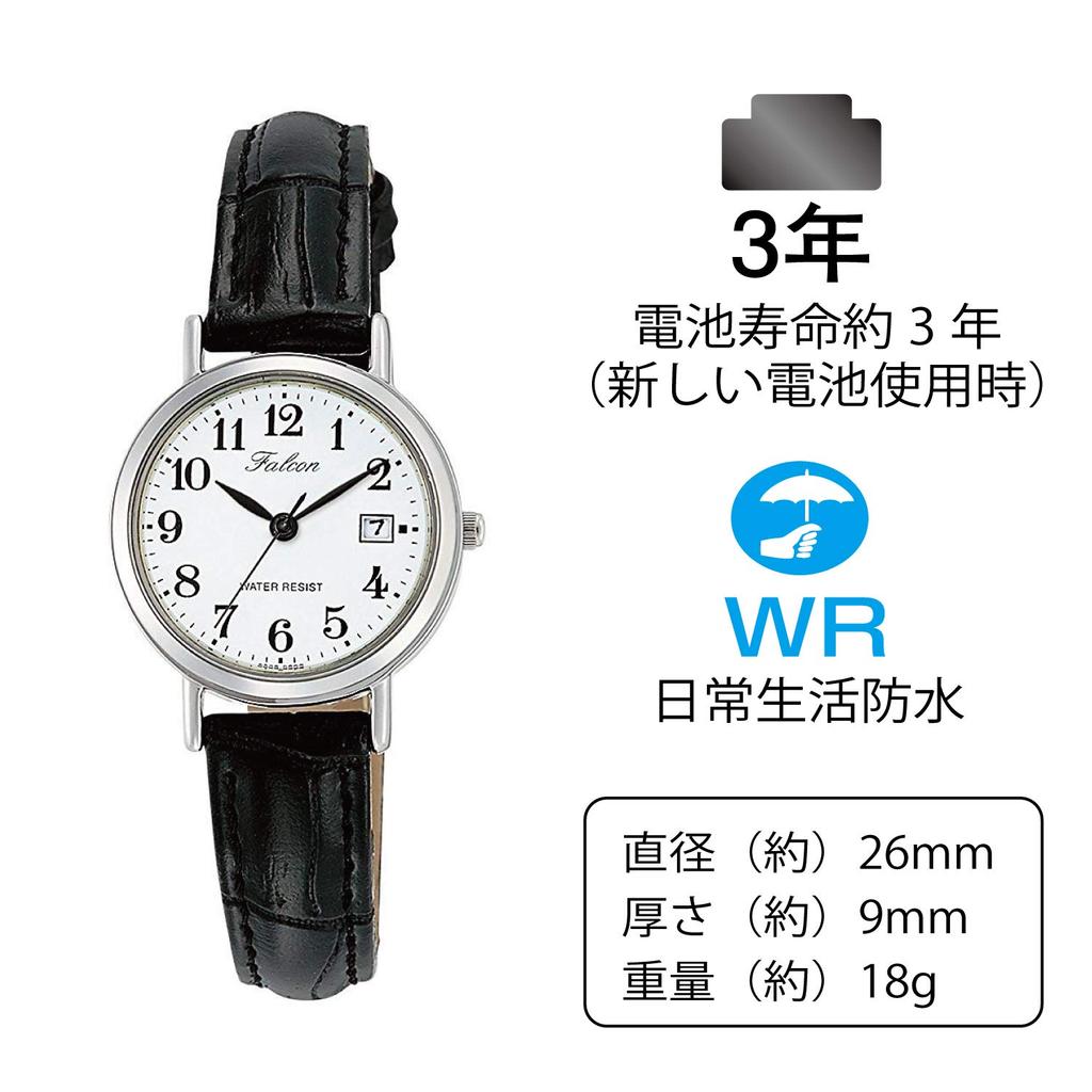 Citizen Analog Date Leather White Q&Q Women's Watch, Waterproof, Display, Strap, D023-304,