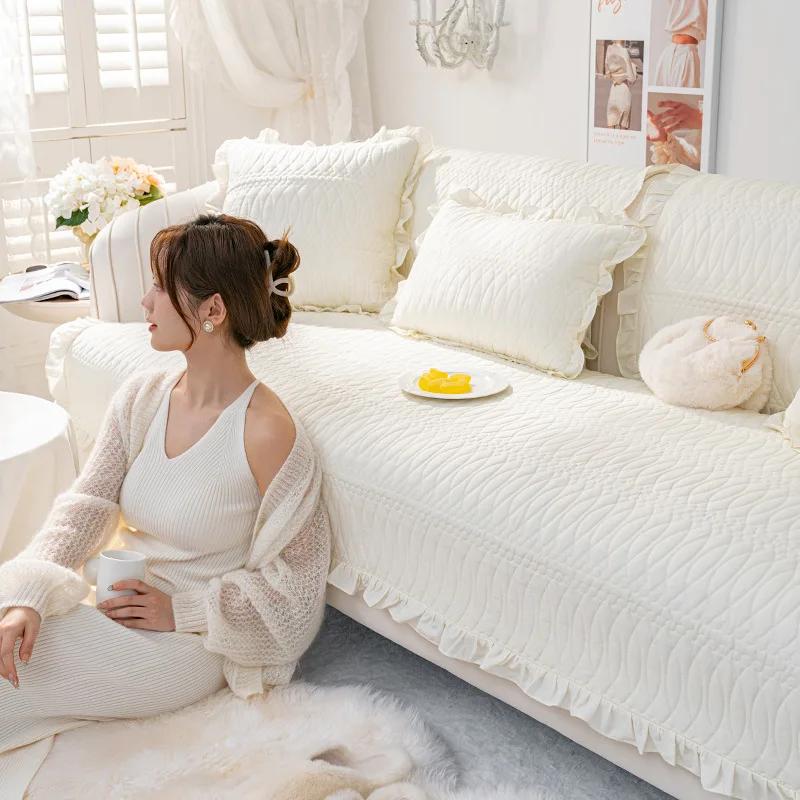 Beżowy antypoślizgowy materiał prosty nowoczesny salon tylny ręcznik pokrowiec na sofę cztery pory roku uniwersalny nowy jednolity kolor