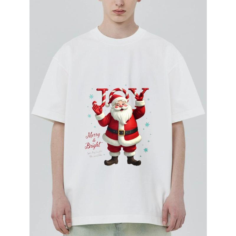 Christmas T-Shirt Black Santa Claus Joy Print Merry and Bright Holiday Design for Festive Season