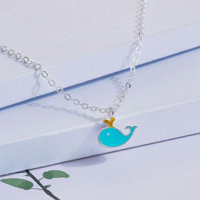 Korean Version of Fashion Temperament Style Personality Diamond-encrusted Epoxy Dolphin Necklace Pendant Female Collarbone Chain Jewelry