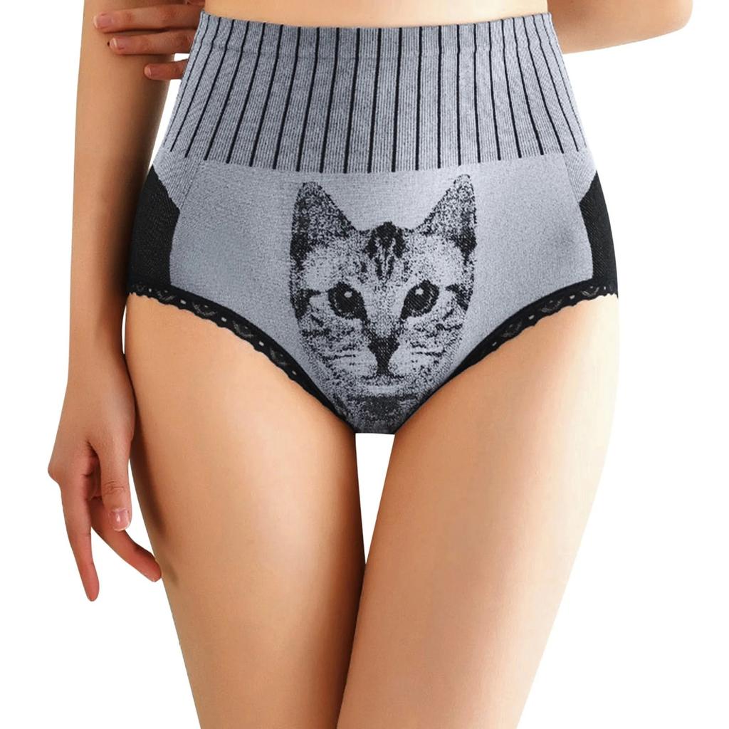 7 Pack Women's Tummy Control Cat Print Underwears