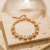 Womens 18k Gold Plated Cat Eye Stone Beaded Chain Bracelet Light Luxury Fresh Hand Jewelry