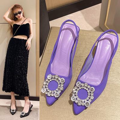 Design Sandales d'Été pour Femmes Nouvelles Chaussures pour Femmes Bout Pointu Peu Profond Diamant Talon Bas Chaussures Arrière Chaussures de Robe pour Femmes
