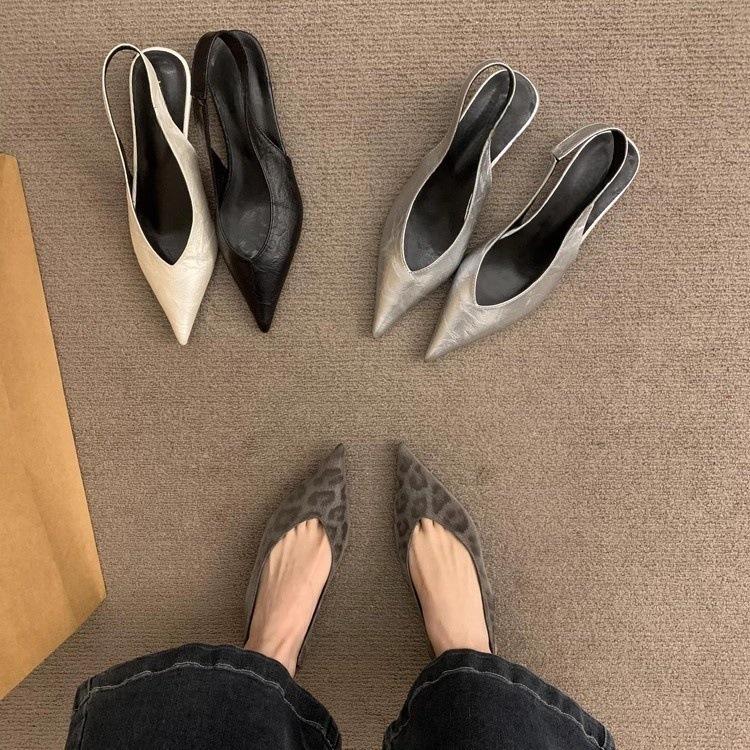 

Pointed temperament silver bag head sandals fairy shoes new spring gentle shoes single shoes 35 чорний