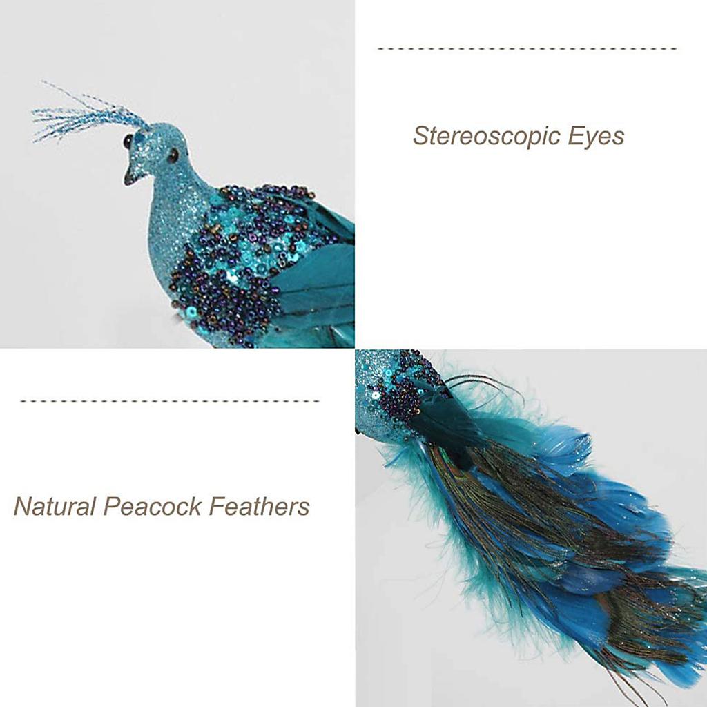 Xmas Peacock Clip Decoration Simulation Long Tail Peacock Xmas Decorations for Home Decor