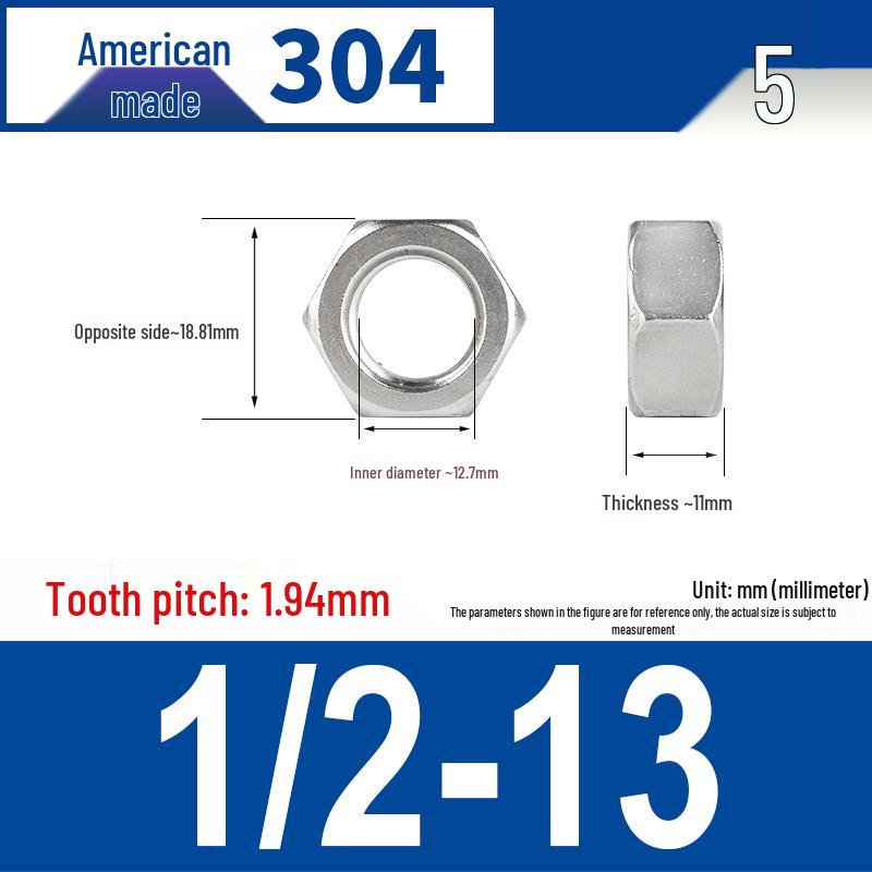 304 Edelstahl Grob- & Feingewinde Sechskantmutter für Zollschrauben (#4 bis 3/4)