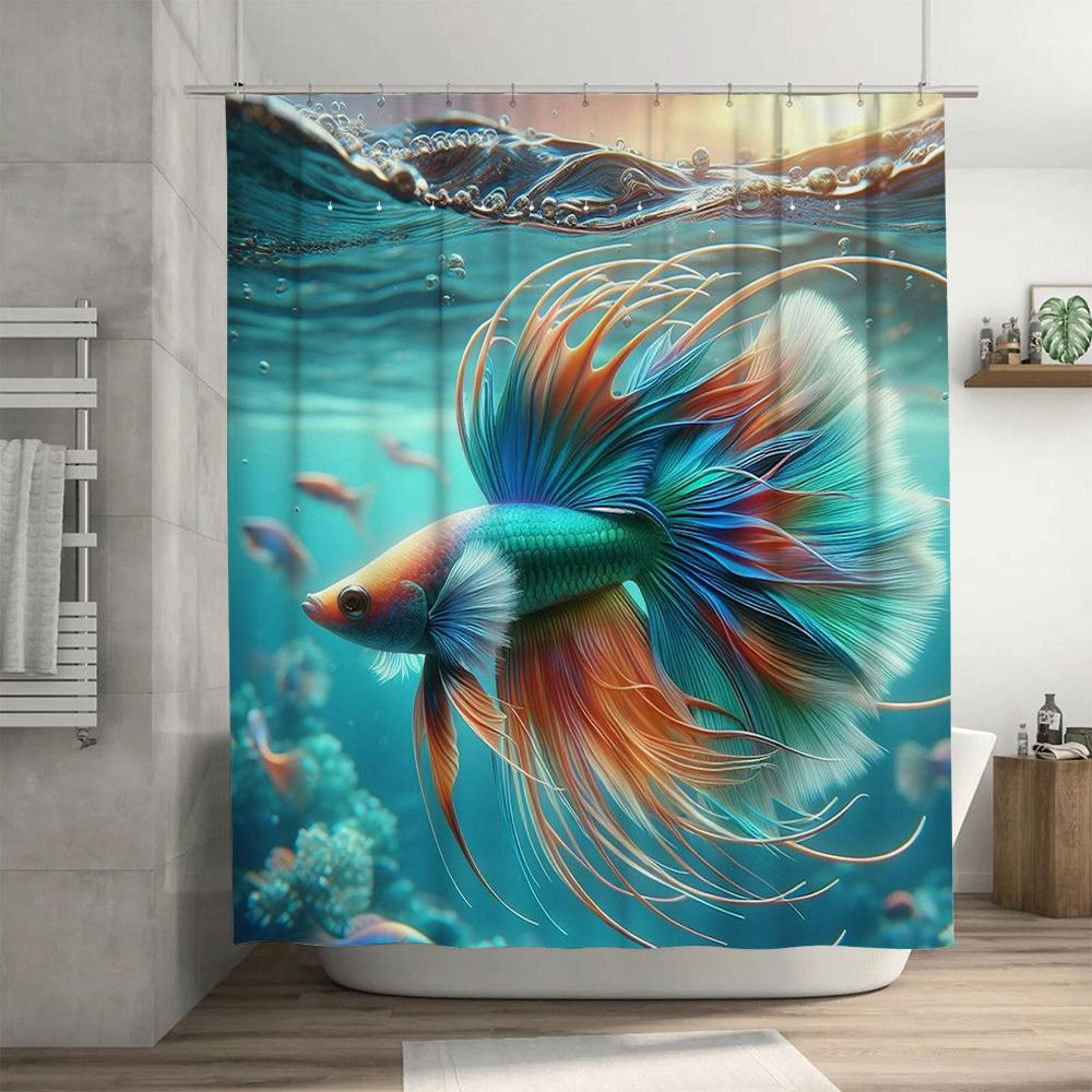 Whimsical Fish Shower Curtain High-Quality Printed Fabric for Bathroom Decorations Bright Blue Green Red Yellow Orange Colorful