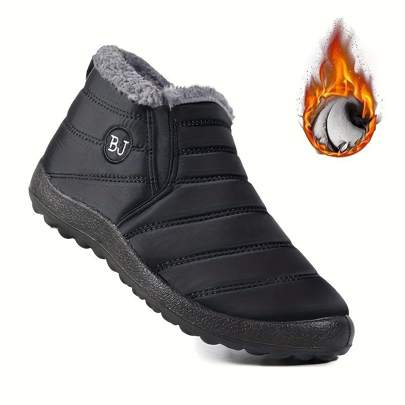 Cozy Men's Plus Size Solid Color Fleece Ankle Boots, Non-Slip Warm Slip-On Winter Boots for Ultimate Comfort