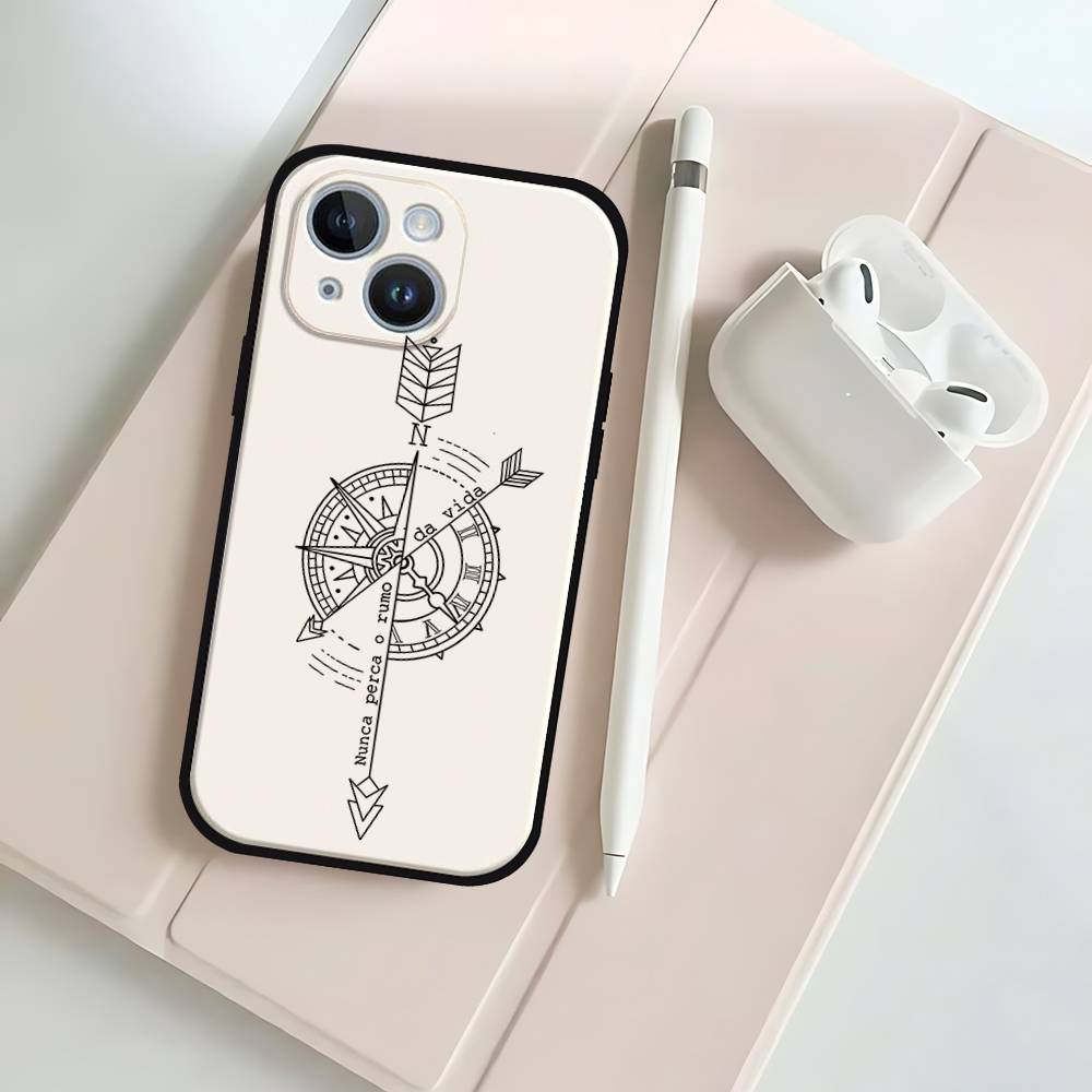 Fashion Vintage Compass Black Phone Case That Fits For IPhone 17,16,15,11,13,14 Pro Max,Plus,X,Xr,Xs Max,13Mini
