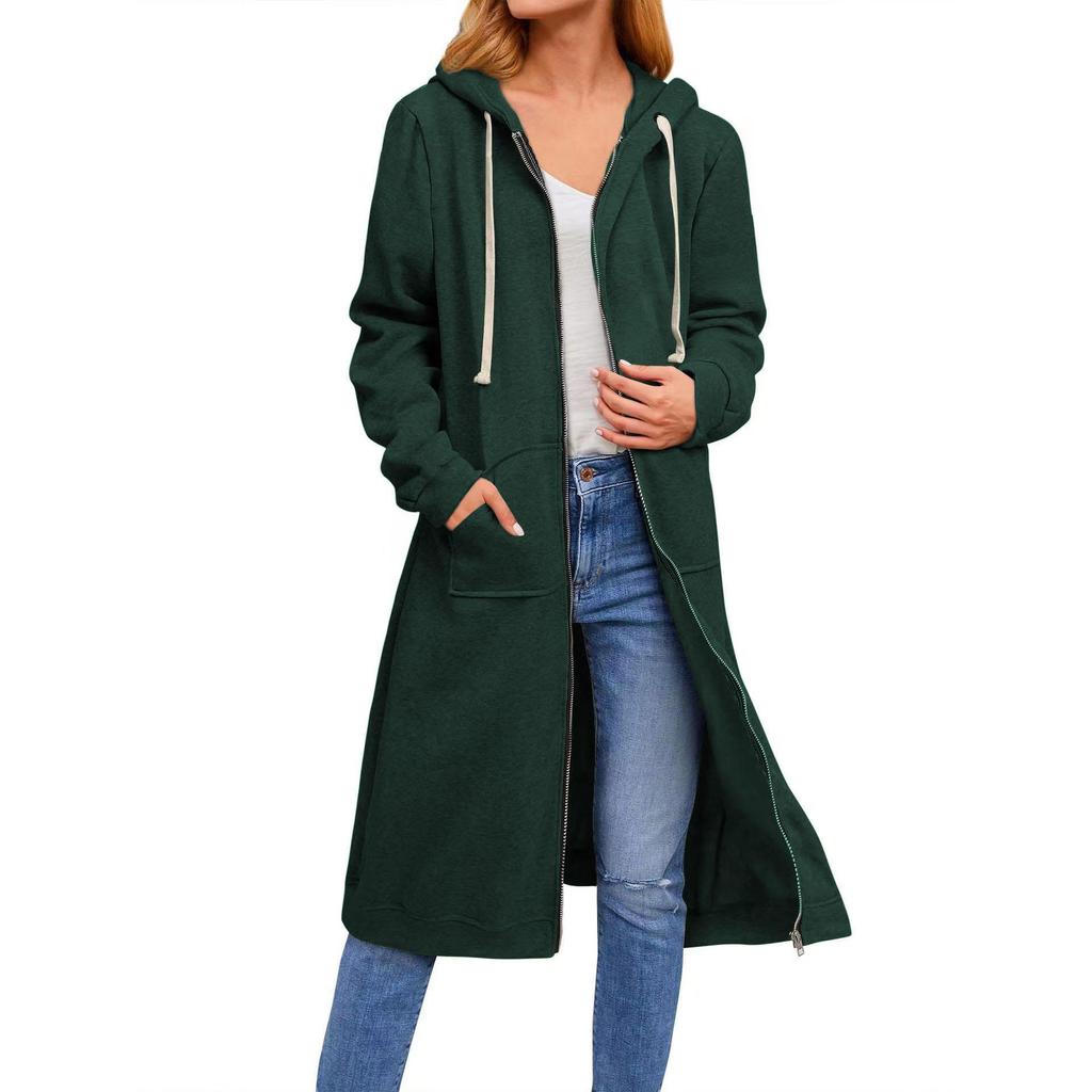 Herbst- und Winter-Kapuzenpullover für Damen, lässiger Kapuzenpullover mit durchgehendem Reißverschluss, bequemer langer Damen-Kapuzenpullover, modisches Sweatshirt mit Taschen