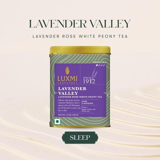 Luxmi Estates Lavender Valley White Tea 25gm Tin|100% Fresh & Organic Lavender Tea|Rich In Antioxidant