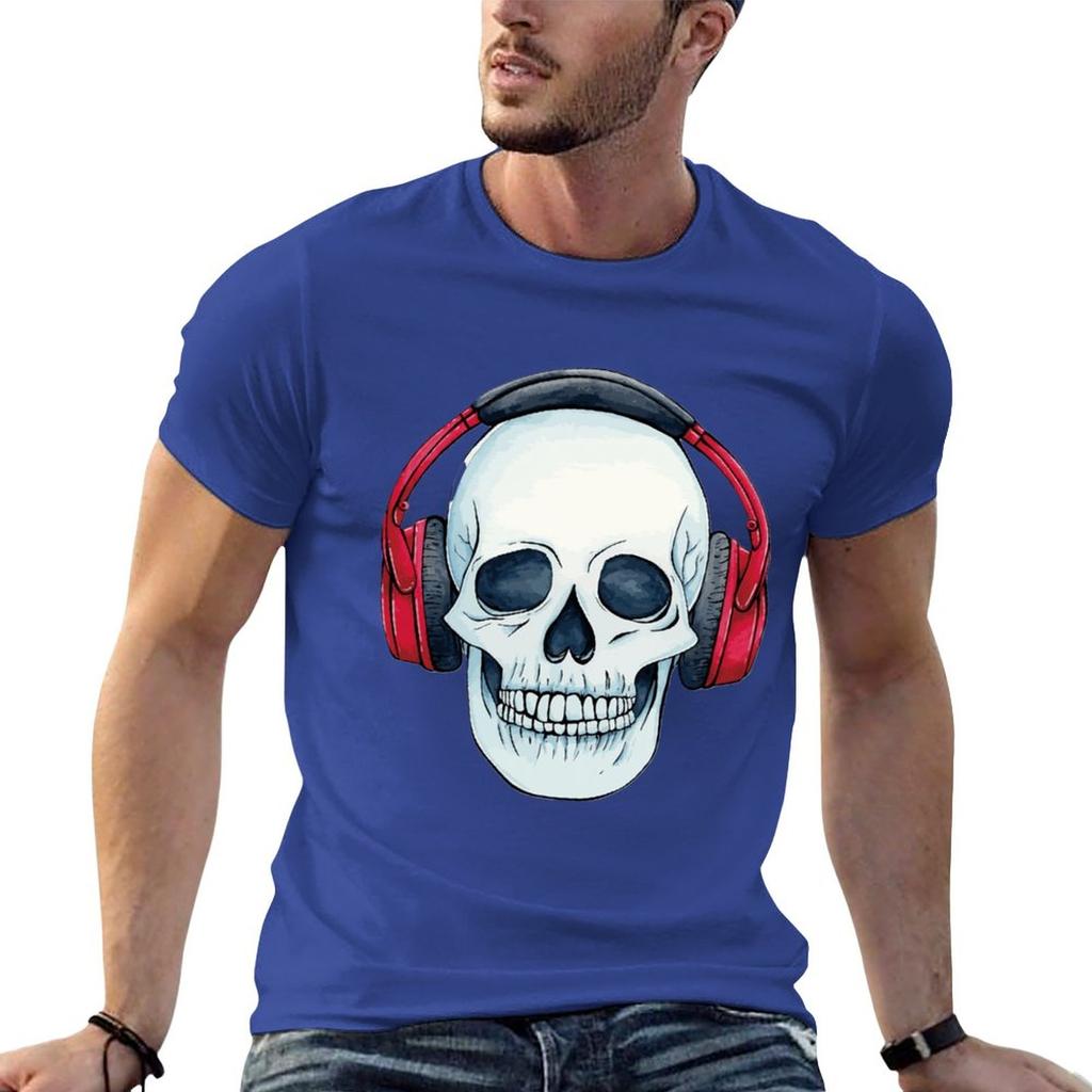 Neues Totenkopf mit Kopfhörern T-Shirt Sweatshirts schwarze T-Shirts niedliche Oberteile Herren Grafik-T-Shirts Hip Hop