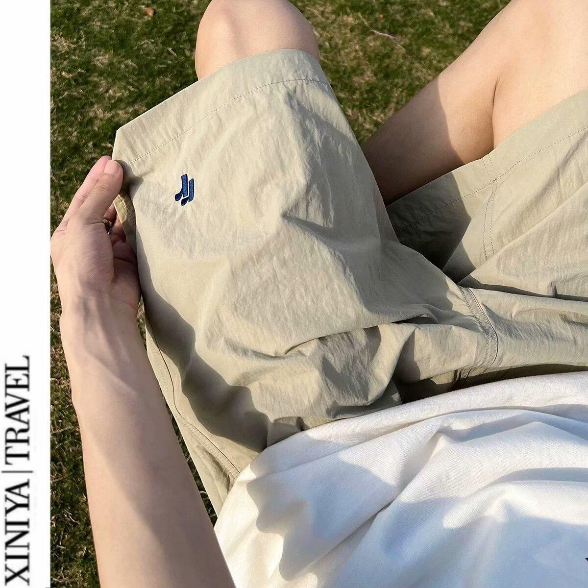 

Men s Quick-Drying Ice Silk Embroidered Beach Shorts - Trendy Loose Five-Point Casual Sports Pants 2XL чорний