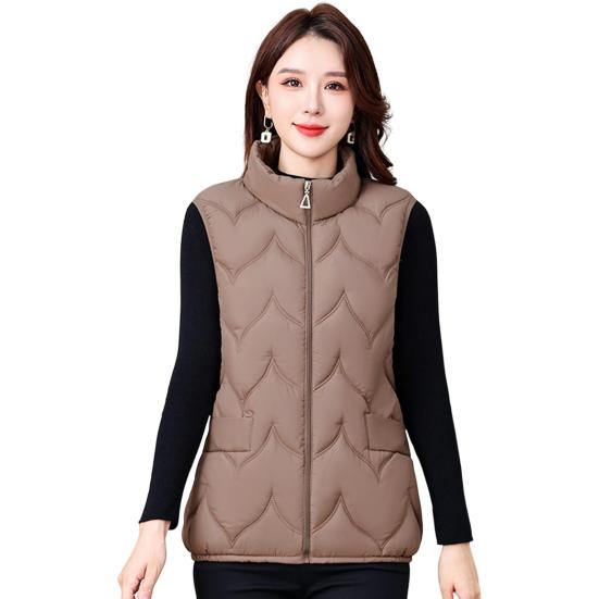 Gilet invernale da donna, imbottito, spesso, con collo alto, protezione per il collo, senza maniche, chiusura con cerniera