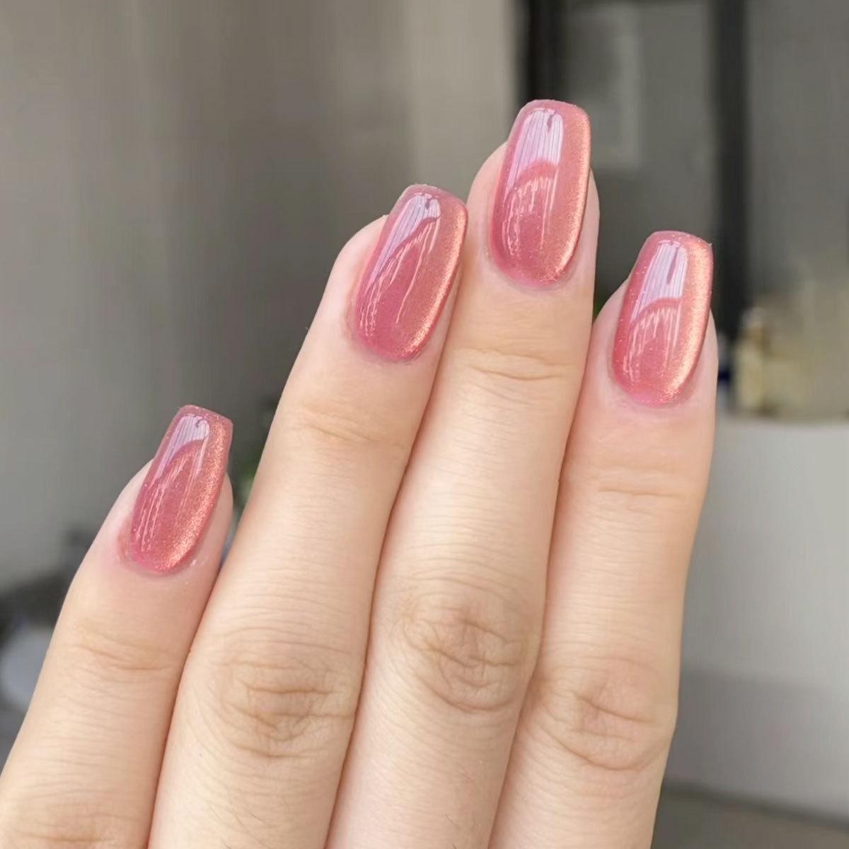 

Square Pink & White Moonlight Cat Eye False Nails - Minimalist Wearable Nail Tips