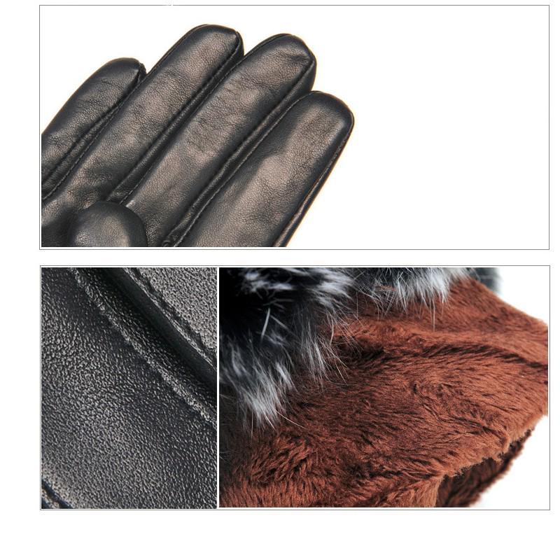 Damenmode Plüsch Winter Warme PU-Lederhandschuhe Pelz-Touchscreen-Handschuhe