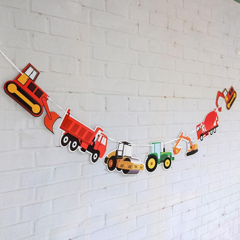 Seven Car Excavator Truck Garland Paper Birthday Banner for Birthday Party Decoration