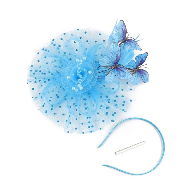 

Traditional Style Hair Accessory Headwear Pgotoshoots Props Barrettes With Gentle Feather And Flower Embellishments озеро синього кольору