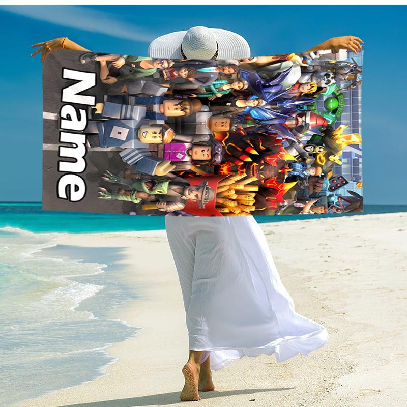 Personalized customized proof beach towel with gaming Roblox pattern - soft, absorbent,quick-drying,perfect swimming,camping&bathing