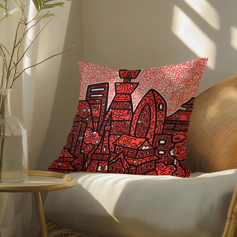 Famous Genius Graffiti Art Mr Doodle Pillow Case Double-Sided Plush Sofa Cushion Covers Organic Breathable Invisible Zipper