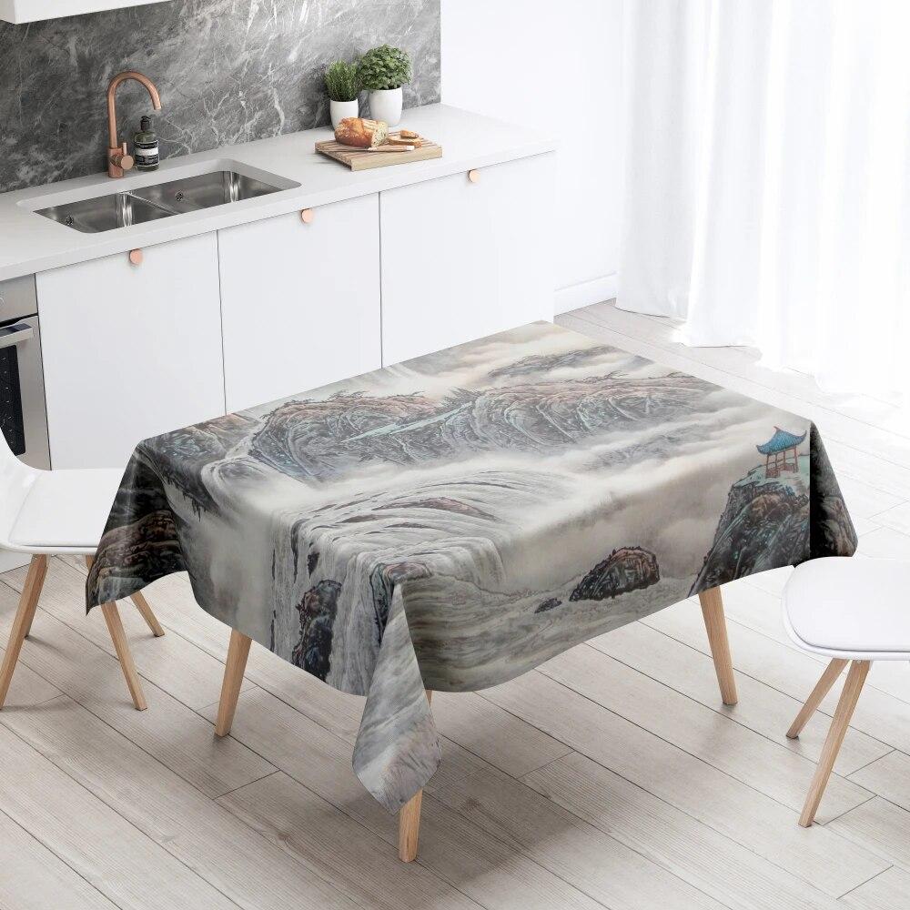 Forest Scenery Tablecloth Home Decor Stain Resistant Waterproof Table Decoration Rectangular Kitchen Fireplace Countertop
