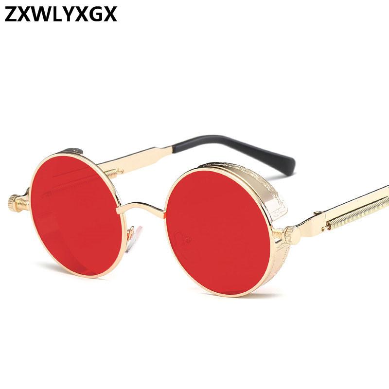 ZXWLYXGX Round Metal Sunglasses Steampunk Men Women Fashion Glasses Brand Designer Retro Vintage Sunglasses UV400